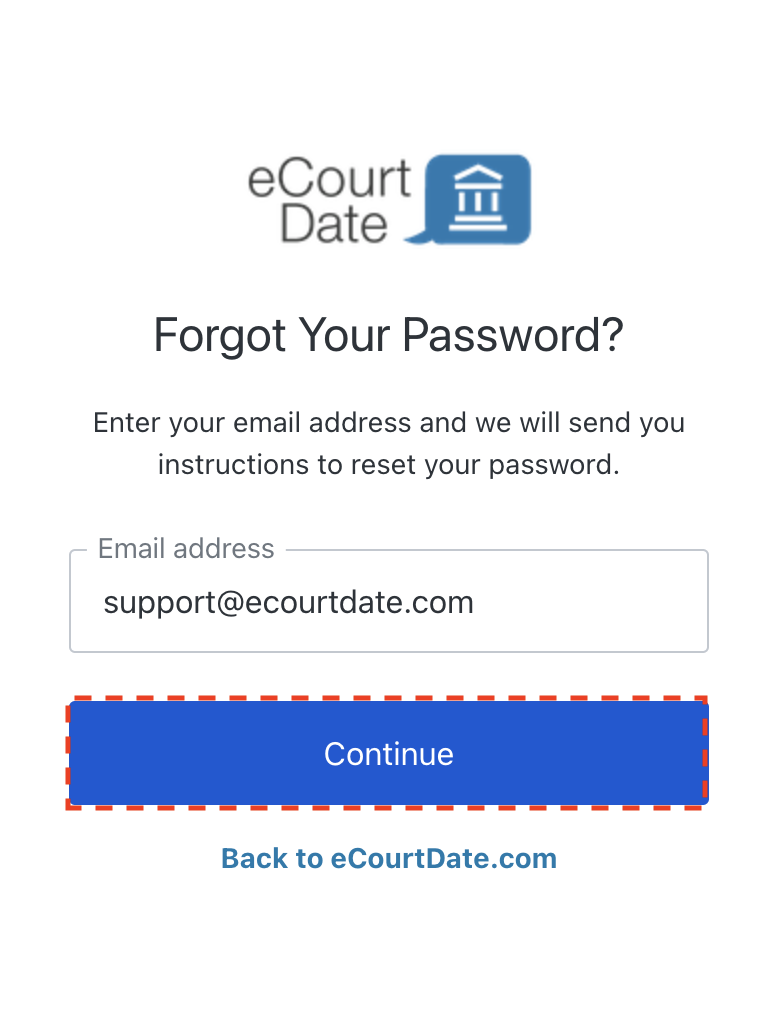 enter email address to reset your password on eCourtDate 