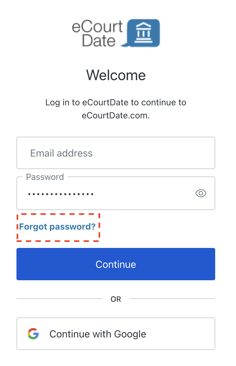 click forgot password to reset password oneCourtDate 