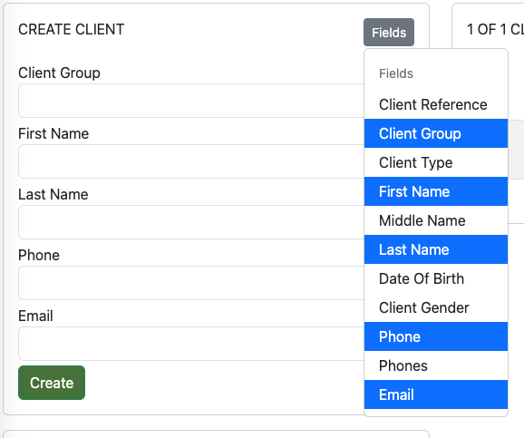 Add the Group Field in the Create Client Form