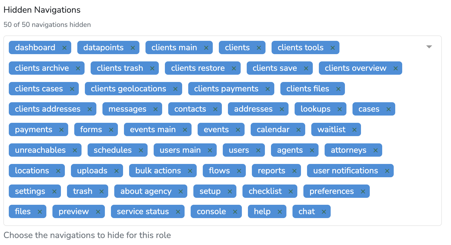 Hidden Navigations field on the role edit page