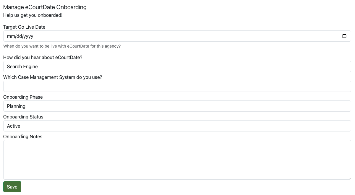 eCourtDate Agency Onboarding