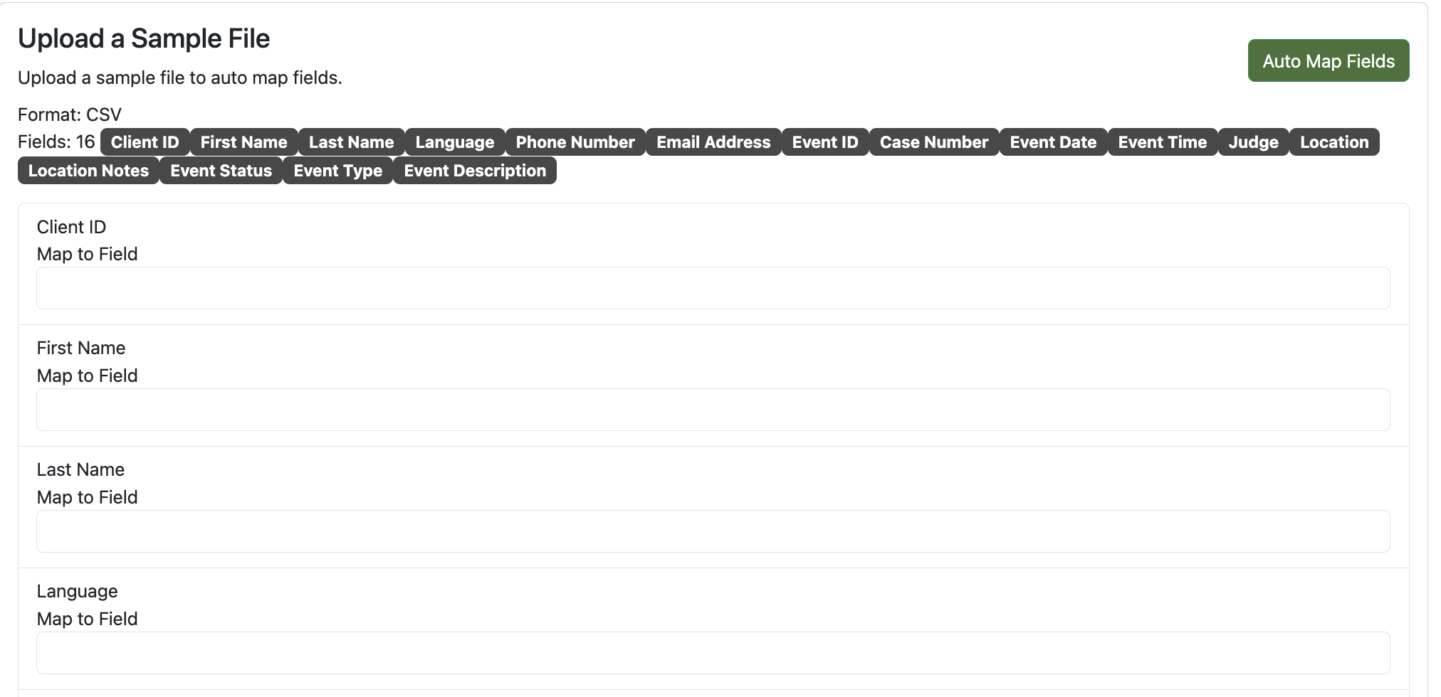 Upload Template - Auto Map Fields