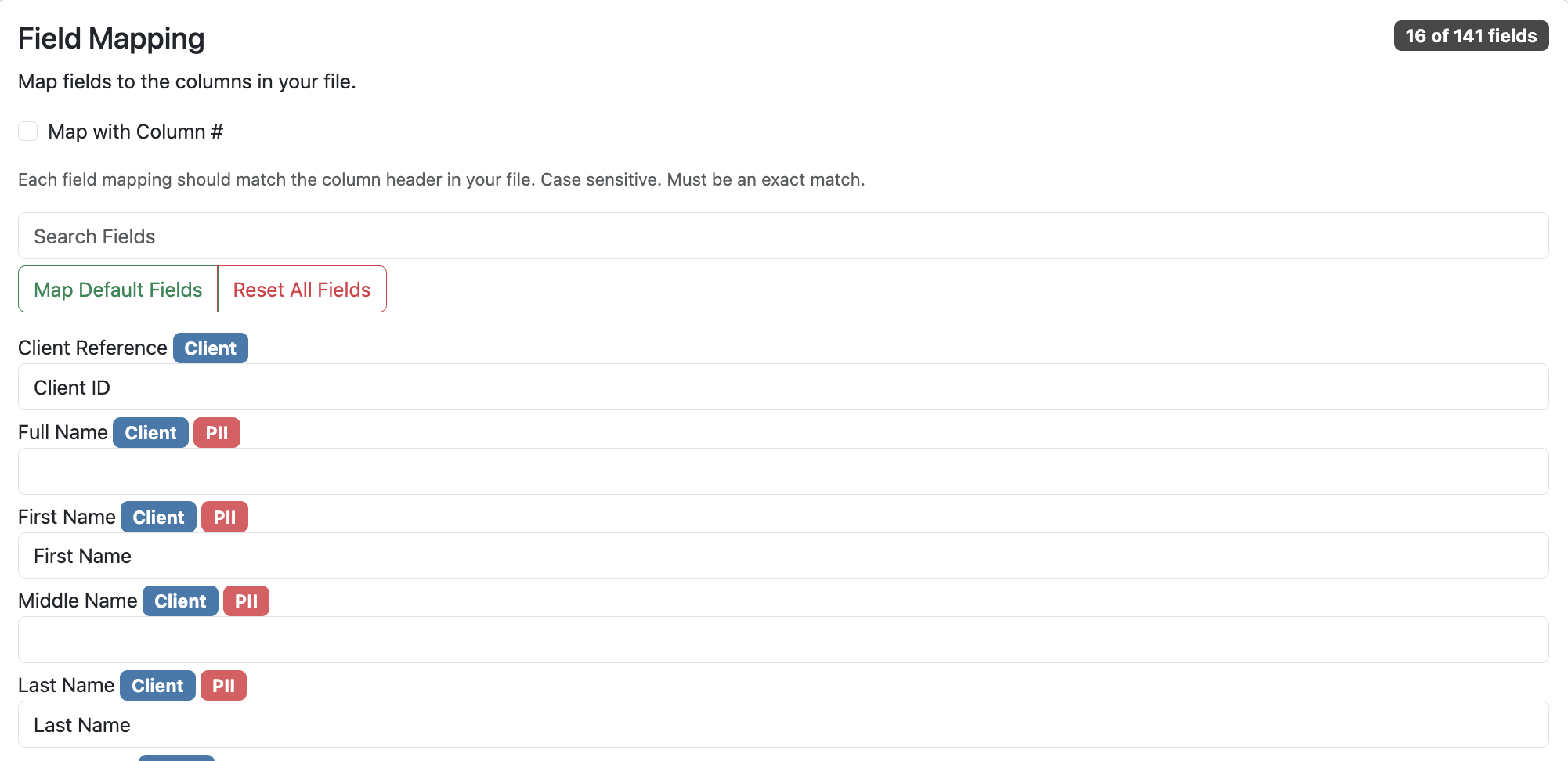 Upload Template Field Mapping