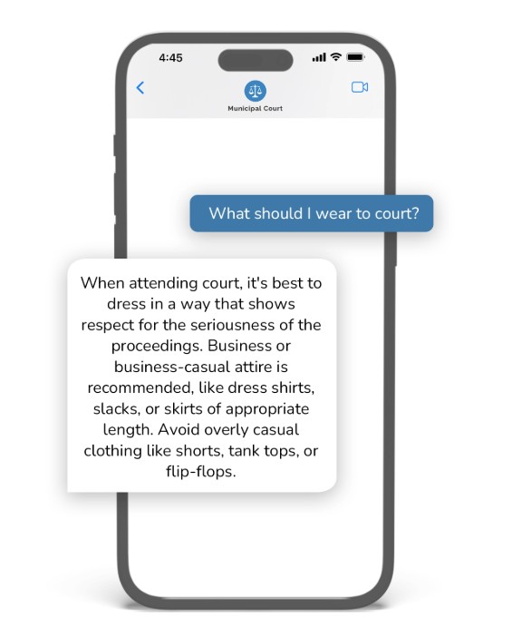 Example court chatbot responding to a question by SMS