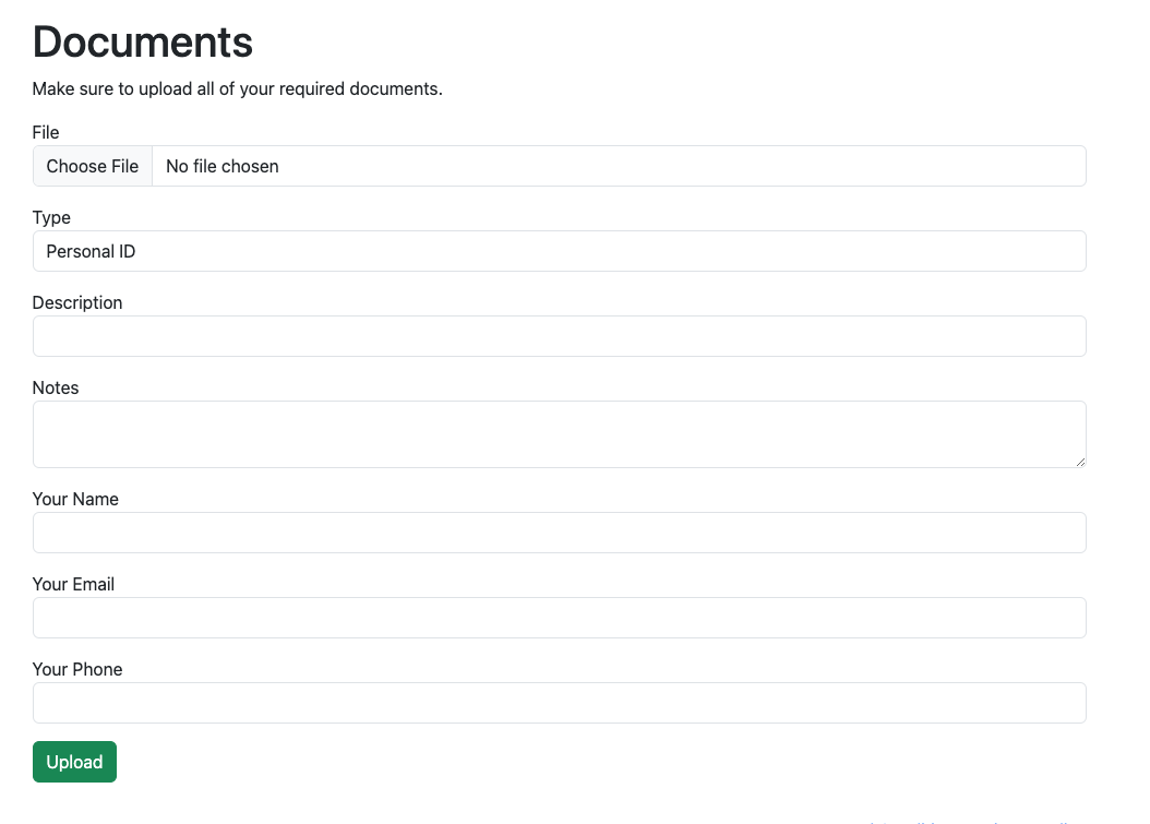 Public facing portal documents page