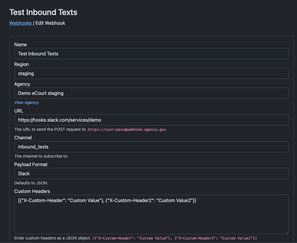 Console Webhooks Support Custom Headers and Format
