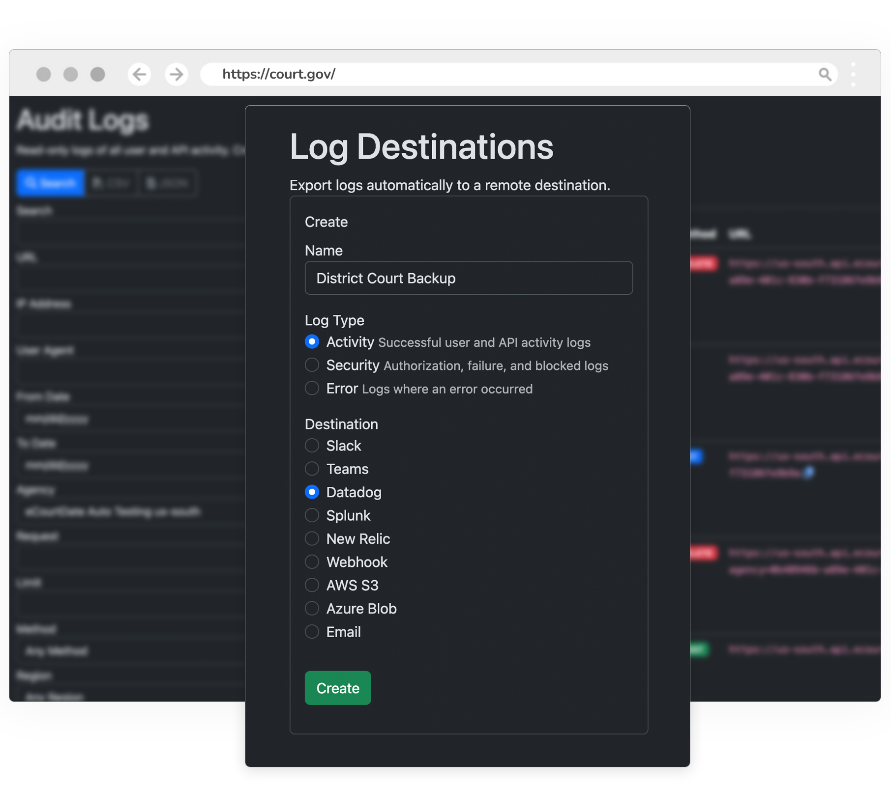 Audit Log Destinations