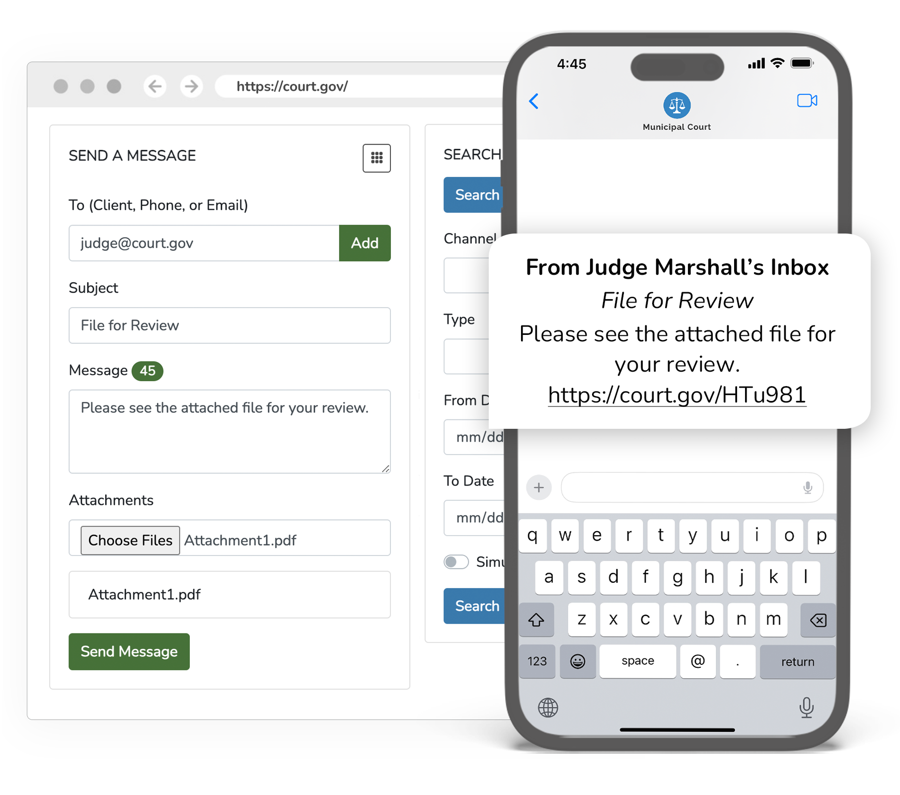 Send encrypted attachments with eCourtDate