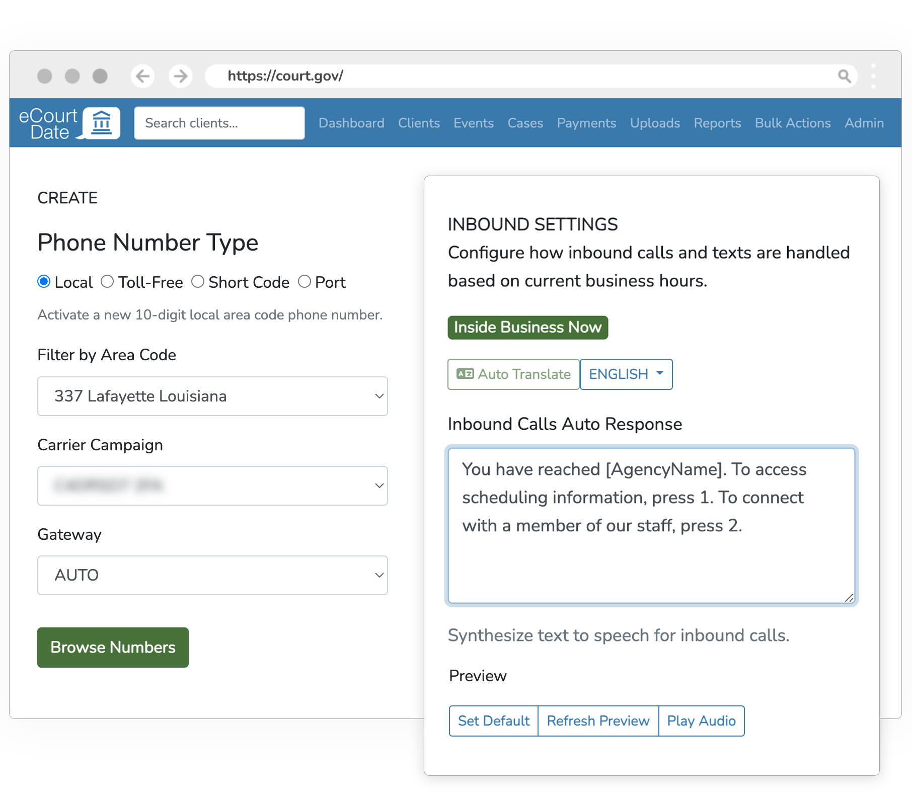 Use Telephone Relay Service providers with eCourtDate