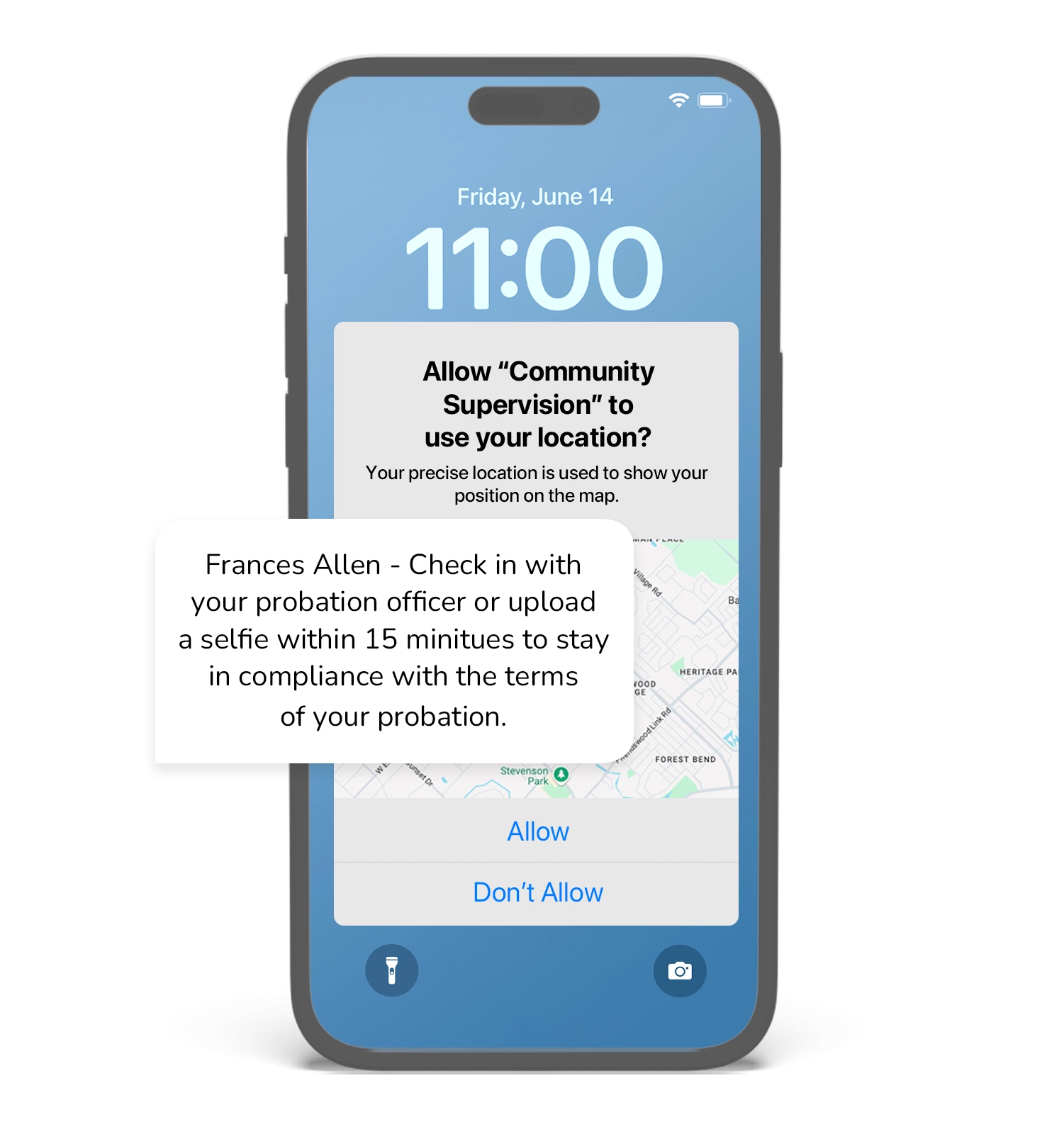 Mobile supervision check-in interface with geolocation features