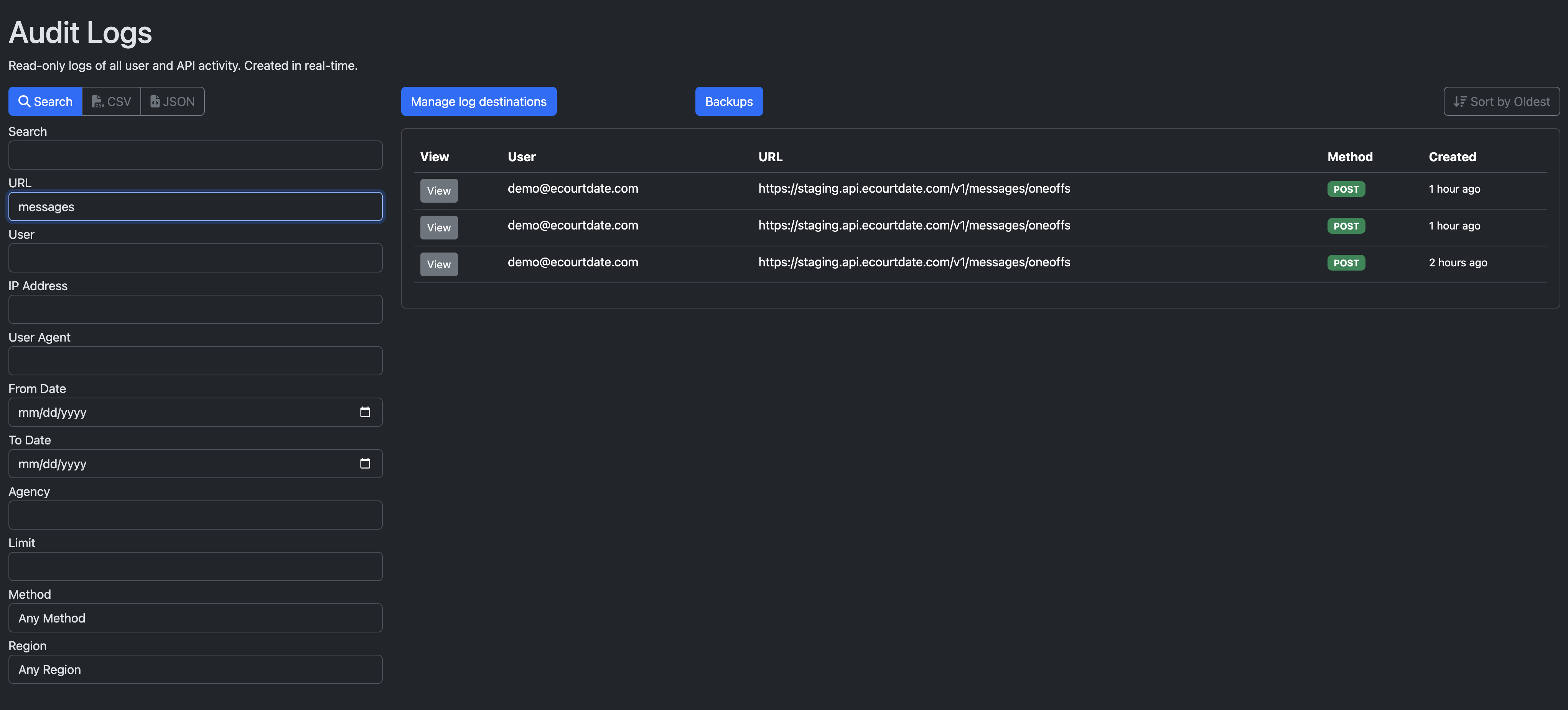 Console API Audit Logs Screenshot