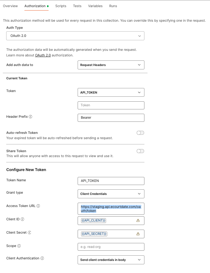Postman API Authorization Screenshot