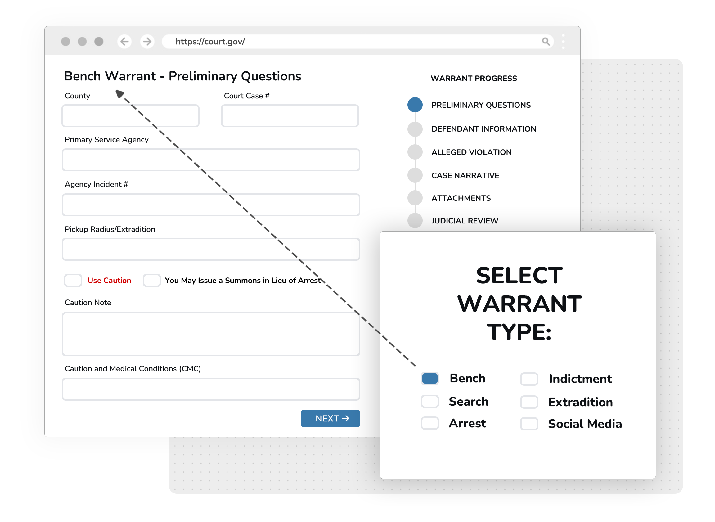 Creating the warrant request