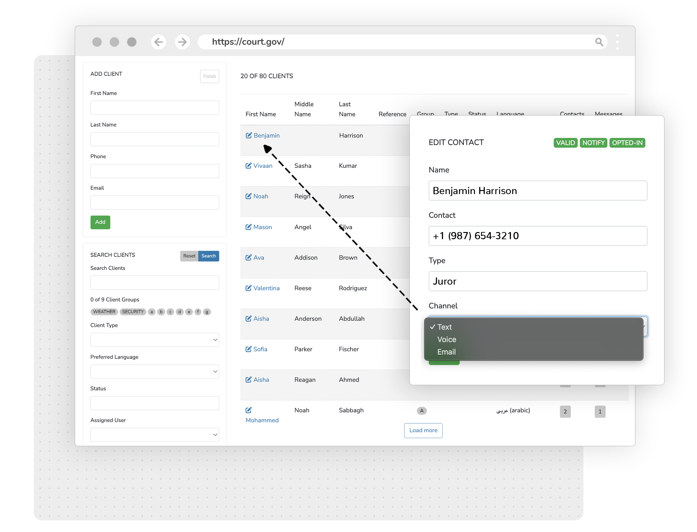 Set juror communication preferences