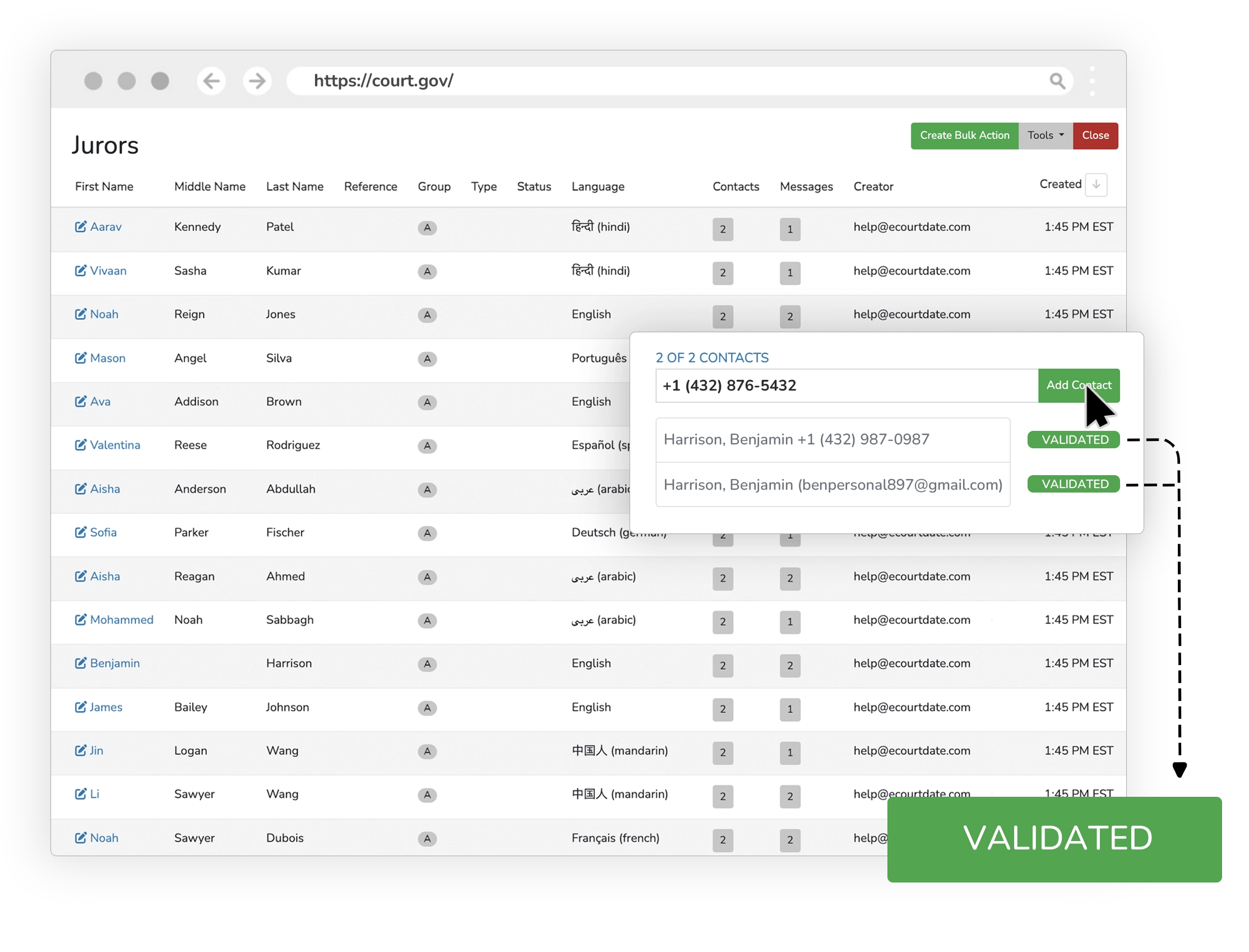 Jury List Contact Validation