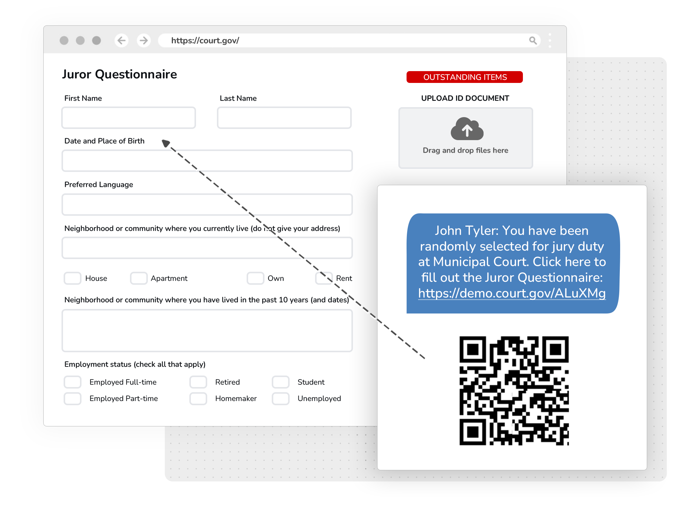 Example online juror questionnaire form