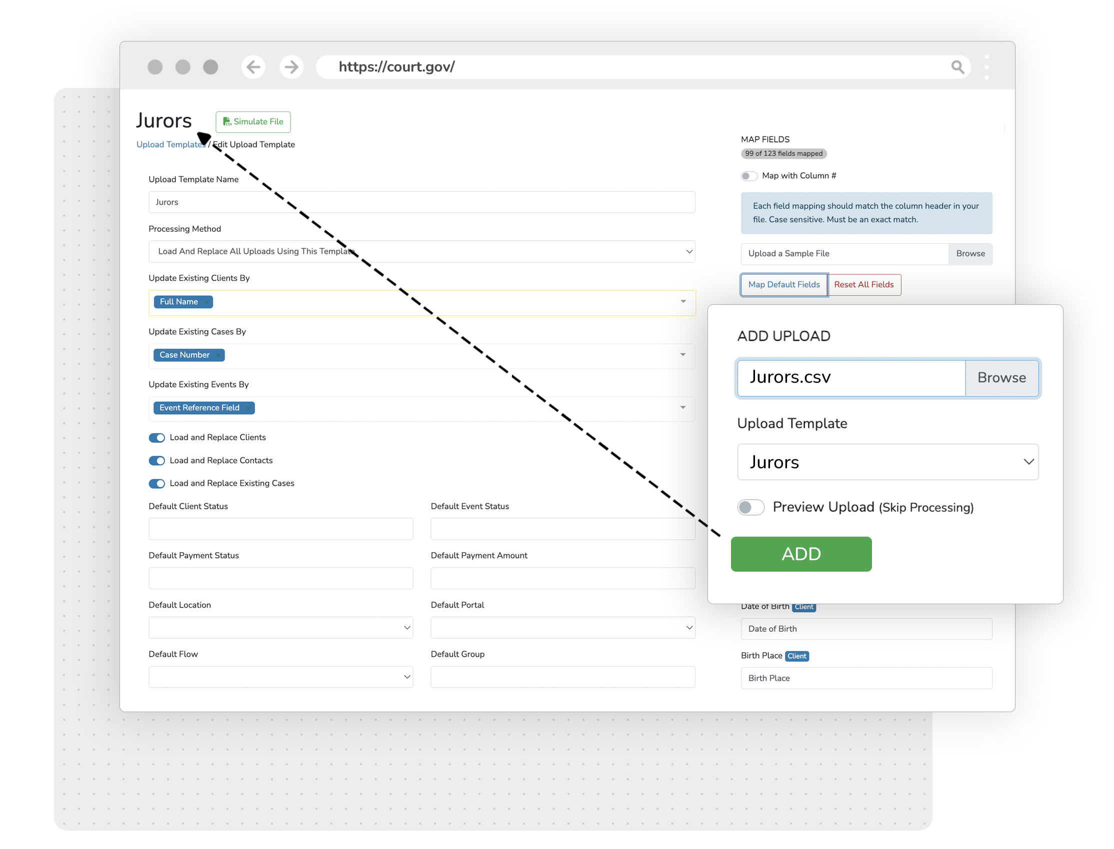 File upload and template mapping