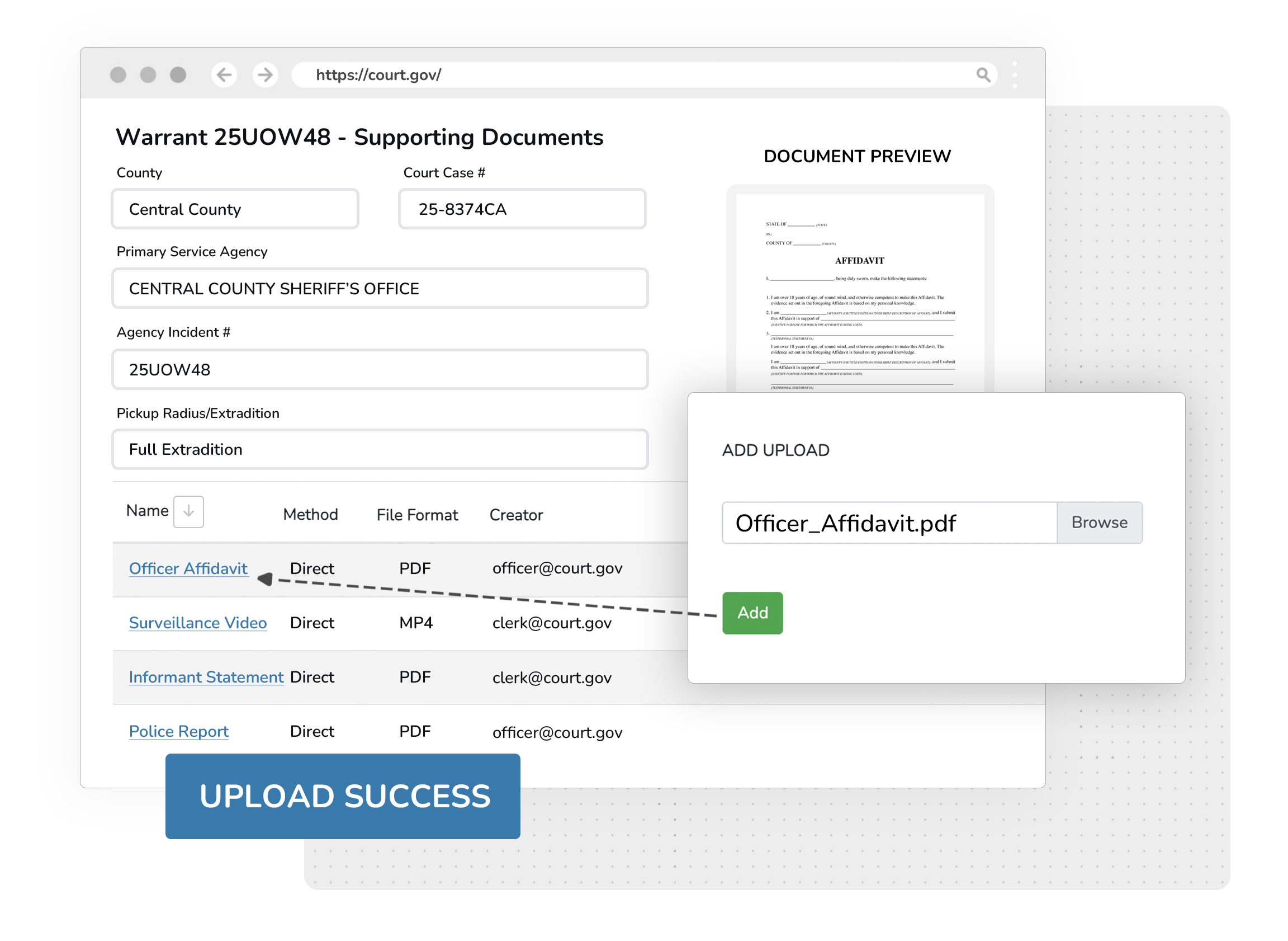 Warrant Modifications and File Uploads