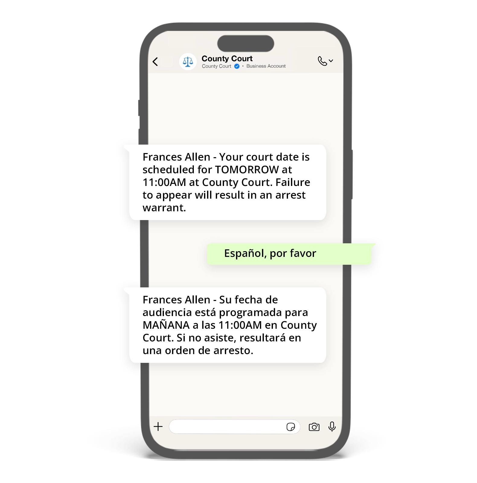 WhatsApp for International Court Communications